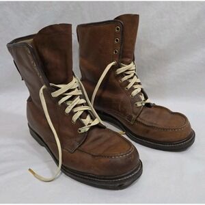 VTG Gold Bond Cushioned Work Boots 10 D Mens Brown Leather Moc Toe Oil Resistant